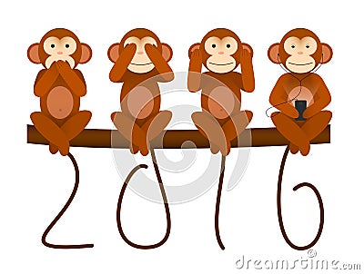 Card with Monkey for New Year 2016 Vector Illustration