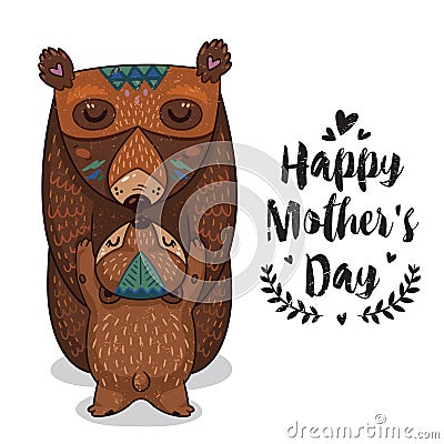 Card for Mothers Day with bears Vector Illustration