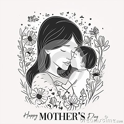 A card for mothers day celebration with mother and baby is hugging ai generative Stock Photo