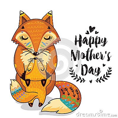 Card for Mothers Day with foxes Vector Illustration