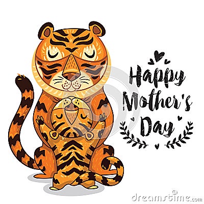 Card for Mothers Day with tigers Vector Illustration