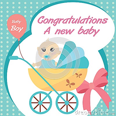 Card new born baby boy. Vector Illustration