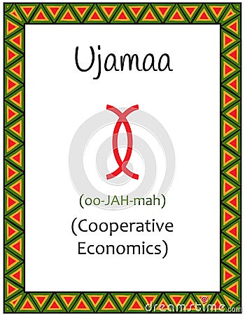 A card with one of the Kwanzaa principles. Symbol Ujamaa means Cooperative Economics in Swahili. Poster with an ethnic Vector Illustration