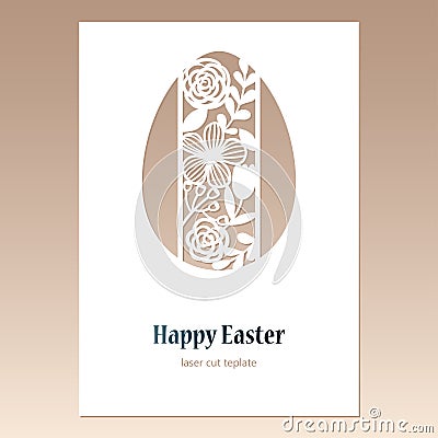 Card with openwork Easter egg with floral ornament and space for text. Laser cutting template Vector Illustration