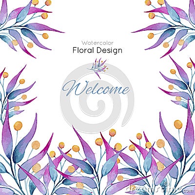 Card with plants in watercolor Vector Illustration