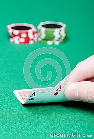 Card player. Male hand with cards Stock Photo