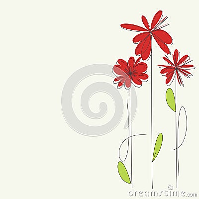 Card with red flowers Vector Illustration
