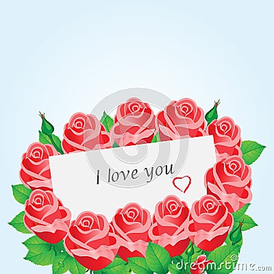 Card with red roses and heart Vector Illustration