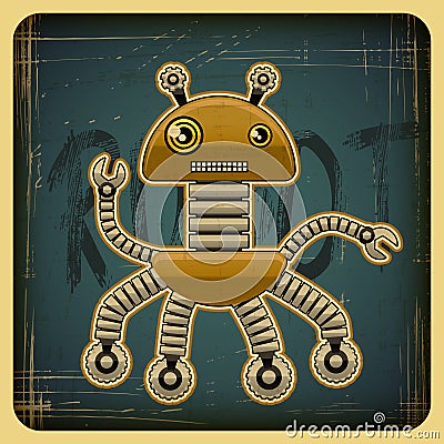 Card in retro style with the robot Vector Illustration