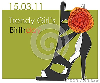 Card with shoe for trendy girl Vector Illustration