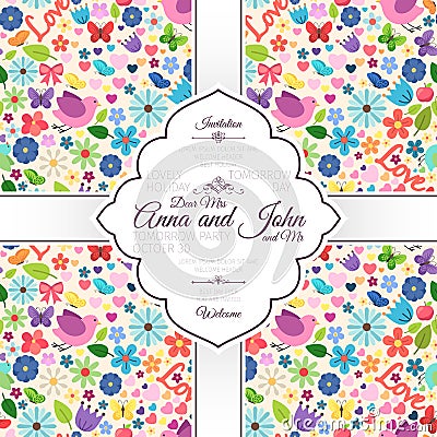 Card with spring love seamless pattern Vector Illustration