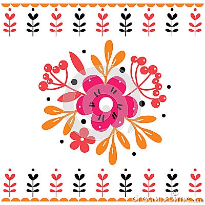 Card with stylized flowers on white background. Vector illustration. Vector Illustration