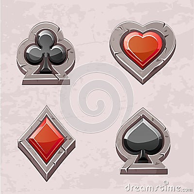 Card suit, poker icons stone texture Vector Illustration