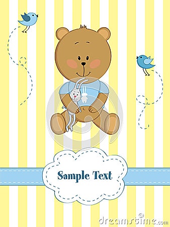 Card with teddy bear and bunny Vector Illustration