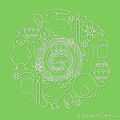 Card template with Easter symbols line art Vector Illustration
