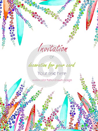 Card template with the floral design; watercolor abstract variegated mimosa flowers and leaves Stock Photo