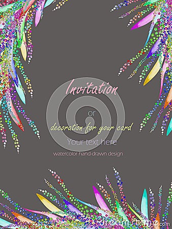 Card template with the floral design; watercolor abstract variegated mimosa flowers and leaves Stock Photo