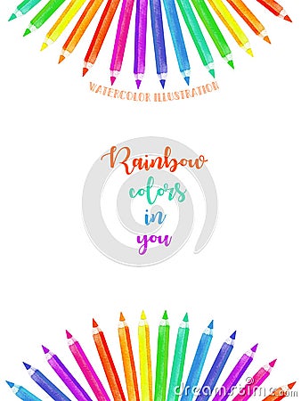 Card template, frame border with watercolor colour pencils Stock Photo