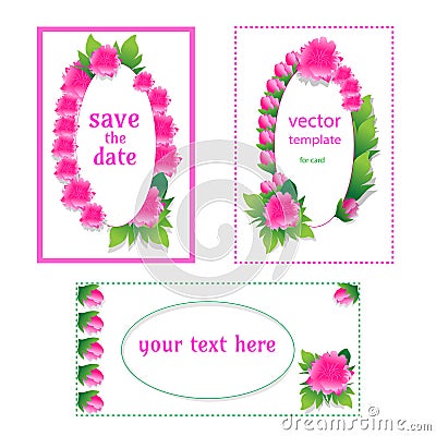 Card templates with peonies. Beautiful design for congratulations, invitations Vector Illustration