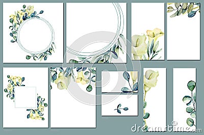 Card templates set with watercolor callas flowers Stock Photo