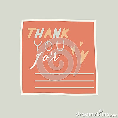 Card Thank You with place by you text. Vector Illustration