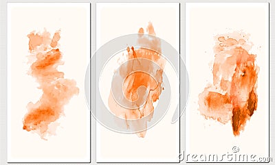 Card with trio of watercolors in shades of orange. Stock Photo