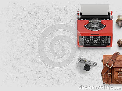 Card with typewriter and camera , Illustration Stock Photo