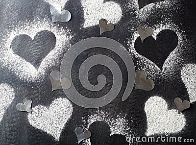 Card for Valentine's Day. Contours Hearts snow. Stock Photo