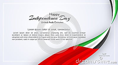 Card with wavy ribbon colors of the national flag of United Arab Emirates UAE with the text of Happy National Day Vector Illustration