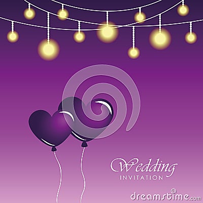 Card for wedding invitation with lanterns and hearts Vector Illustration