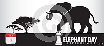 Card World Elephant Day Vector Illustration