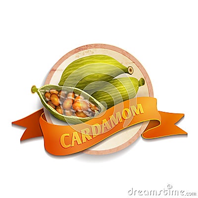 Cardamom ribbon badge Vector Illustration