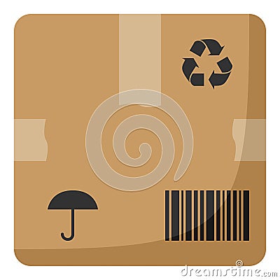 Cardboard Box Flat Icon Isolated on White Vector Illustration