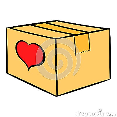 Cardboard box with heart icon, icon cartoon Vector Illustration