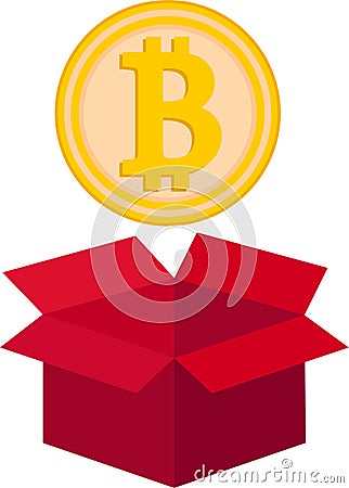 Cardboard box with isolated Bitcoin icon vector illustration design on white background. Vector Illustration