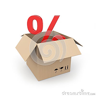 Cardboard box with percent sign Stock Photo