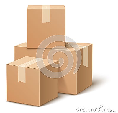 Cardboard box pile. Blank closed parcels in realistic style Vector Illustration