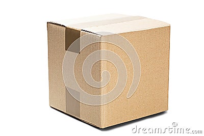 Cardboard box for post service on isolated white background. Parcel with empty space for your text. Pattern for delivery or post s Stock Photo