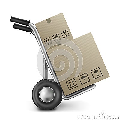 Cardboard box on sack truck Stock Photo