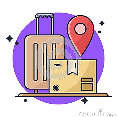 cardboard box, suitcase location transfer Vector Illustration