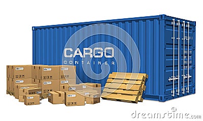 Cardboard boxes and cargo container Stock Photo