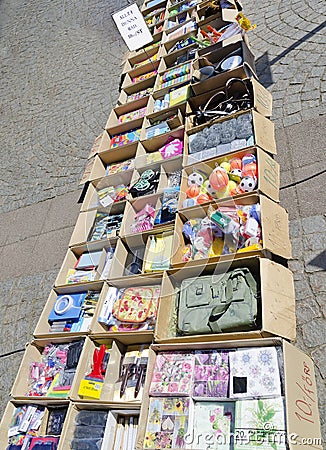 Cardboard boxes with cheap goods Editorial Stock Photo