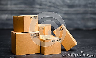 Cardboard boxes. The concept of packing goods, sending orders to customers. Warehouse of finished products and equipment. Moving Stock Photo