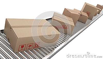 Cardboard boxes on conveyor belt Stock Photo