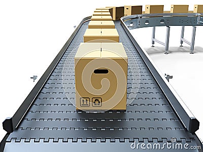 Cardboard boxes on conveyor belt Stock Photo