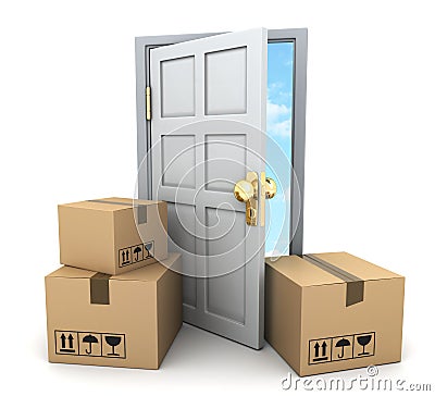 Cardboard boxes and door Cartoon Illustration