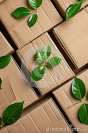 Cardboard boxes from natural recyclable material top view. Stock Photo
