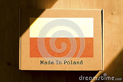 Made in Poland. Cardboard boxes with text `Made In Poland` and the Flag of Poland. Vector Illustration