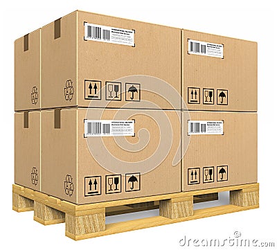 Cardboard boxes on pallet Stock Photo