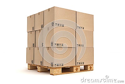Cardboard boxes on pallet. Stock Photo